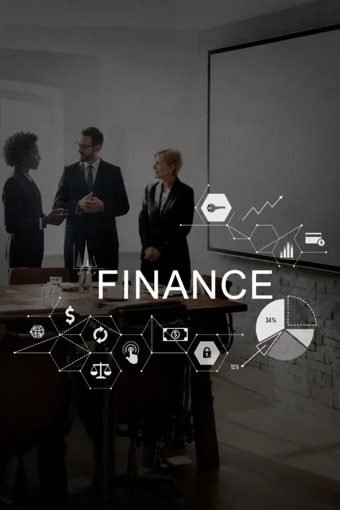 Professionals discussing finance with charts on screen for Financial Modelling Services
